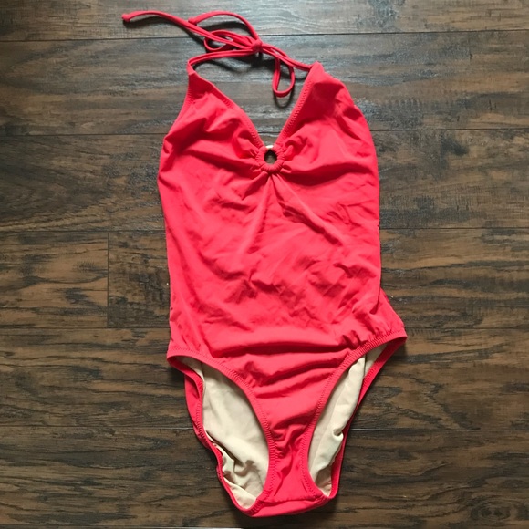 J.Crew Red Keyhole Halter Swimsuit - Picture 1 of 4